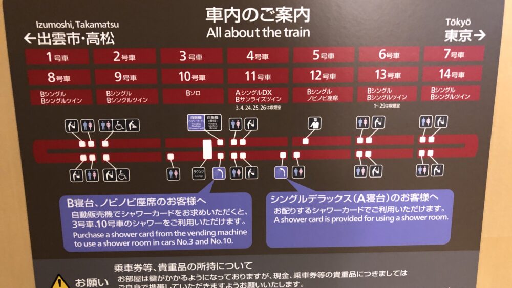 車内のアメニティと浴衣の準備